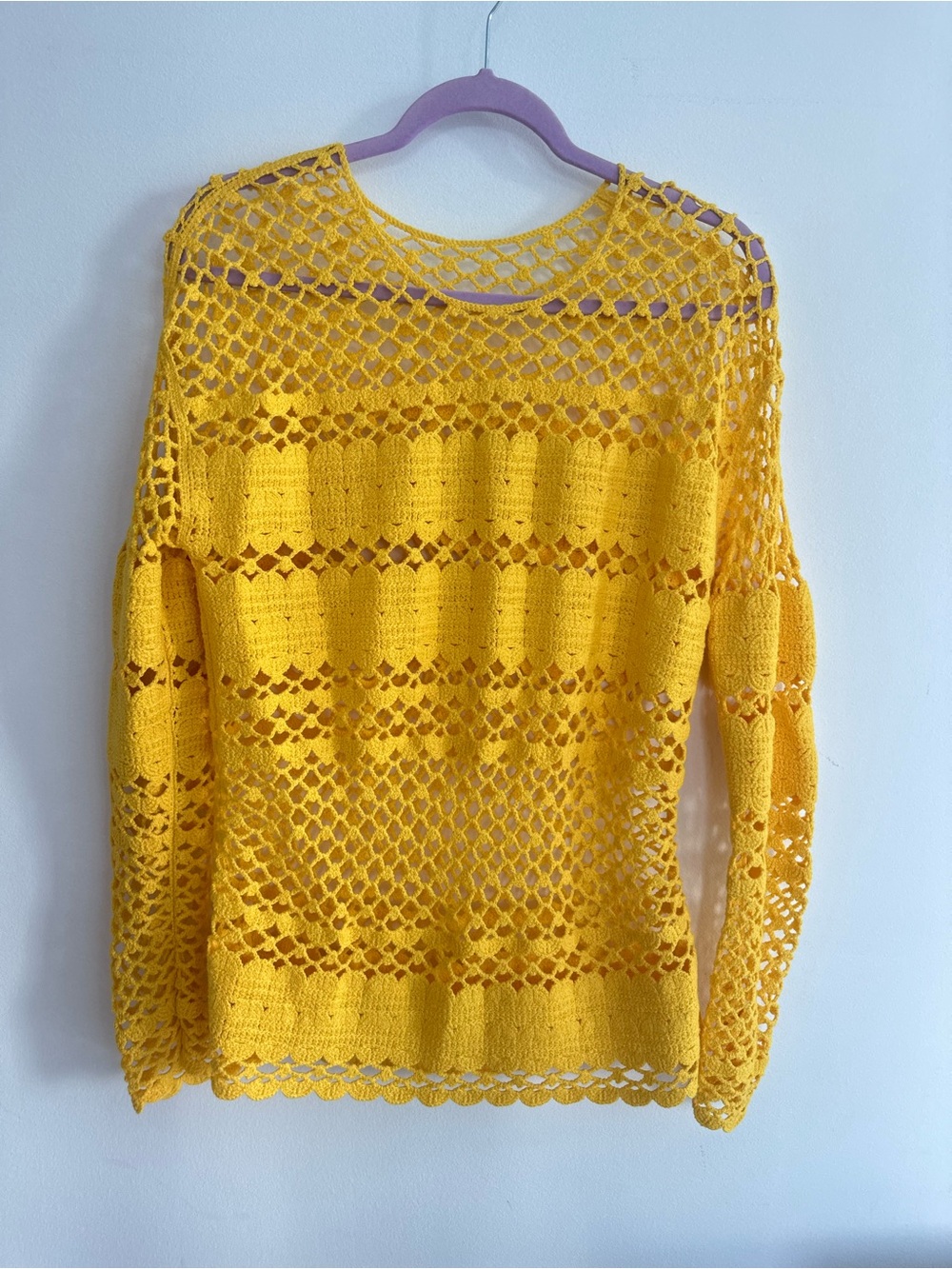 Maje Yellow Crochet Openwork Swim Coverup